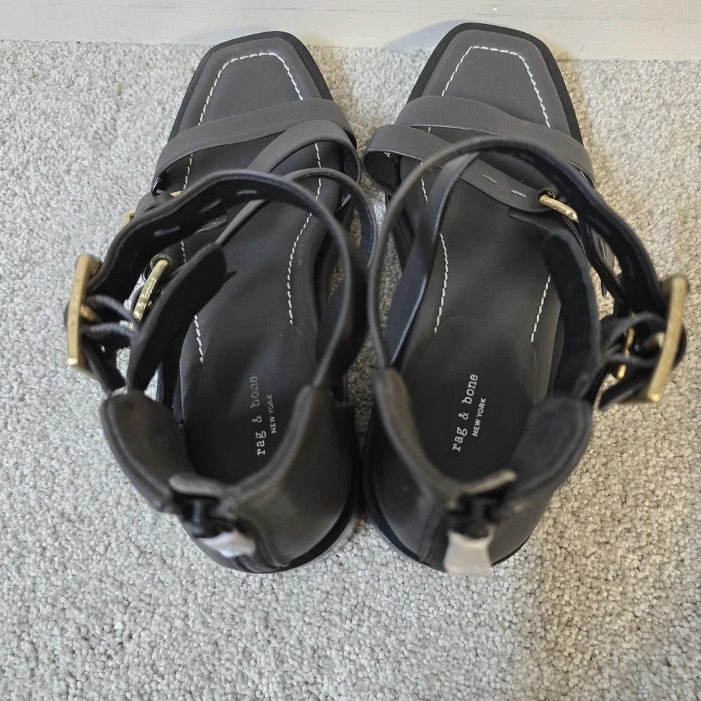 Rag & Bone Fallon Metal Gray Leather Block‎ Heel Straps Sandals Sz 38.5 US 8.5